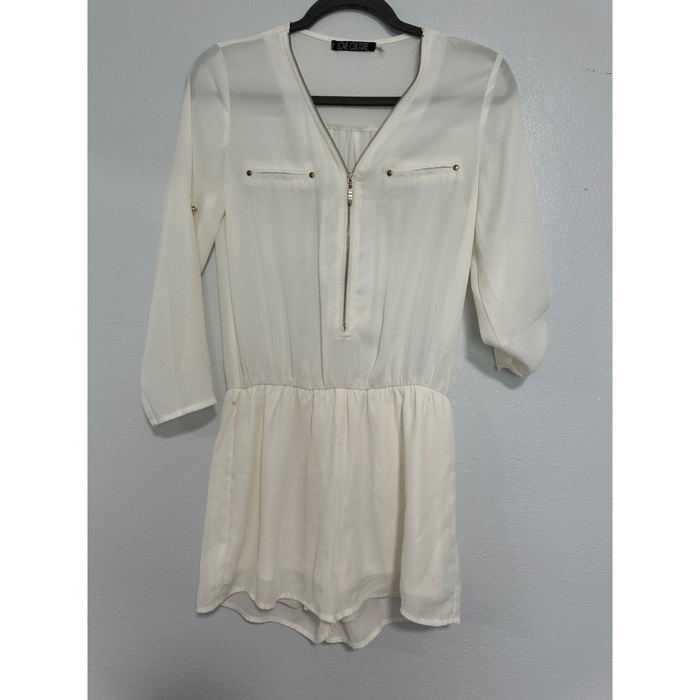 Love Culture Romper Womens Size Small Ivory Good Condition Half Zip Utility 3/4
